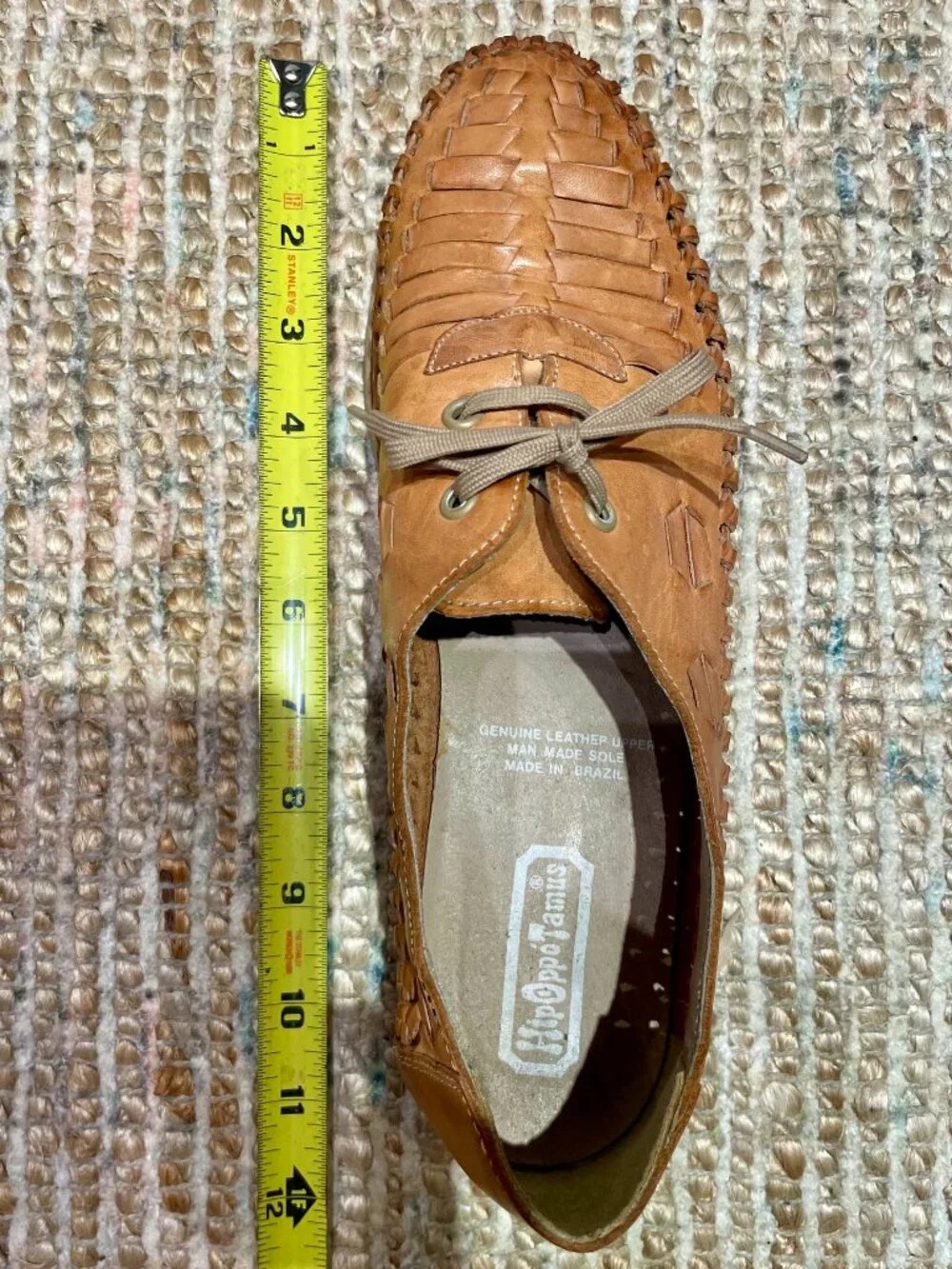 HipOppoTamus Vintage Tan Woven Leather Lace Huarache Oxfords Hand Made in Brazil